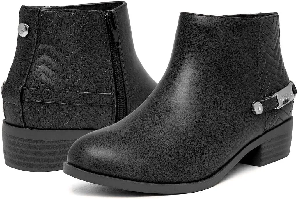 Nautica Kids Girls Ankle Bootie With Side Buckle and Zipper, Dress Boot -For Youth & Toddler (Toddler/Little/Big Kids)