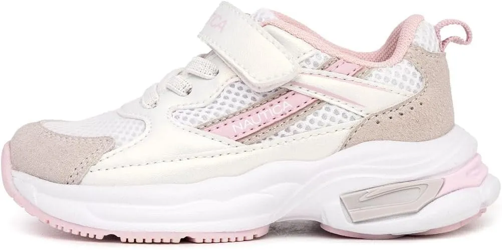 Nautica Kids Girls Athletic Sneakers - Comfortable Running Shoes with Adjustable Hook-and-Loop Strap, Toddler/Little Kid Sizes