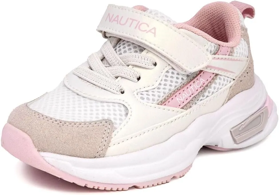 Nautica Kids Girls Athletic Sneakers - Comfortable Running Shoes with Adjustable Hook-and-Loop Strap, Toddler/Little Kid Sizes