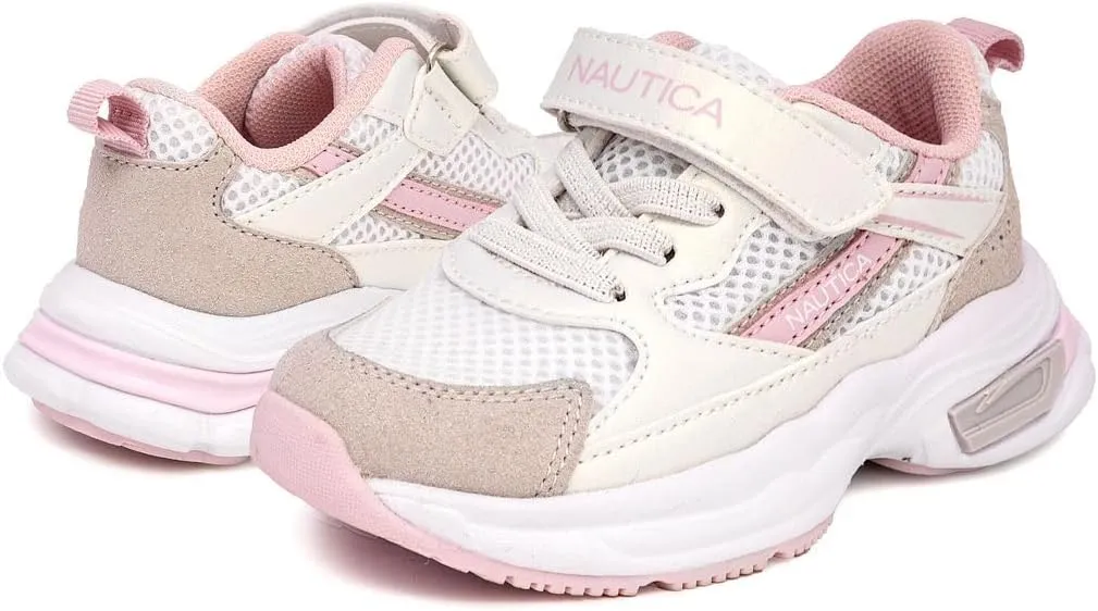 Nautica Kids Girls Athletic Sneakers - Comfortable Running Shoes with Adjustable Hook-and-Loop Strap, Toddler/Little Kid Sizes