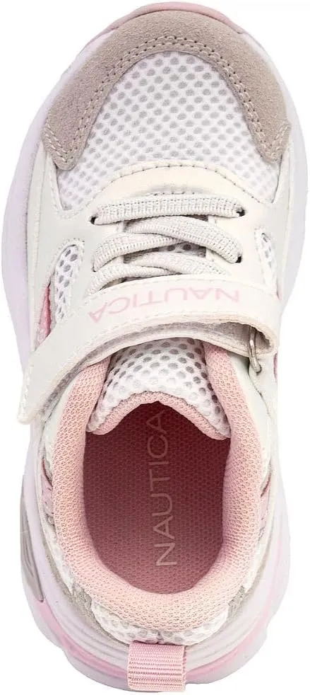 Nautica Kids Girls Athletic Sneakers - Comfortable Running Shoes with Adjustable Hook-and-Loop Strap, Toddler/Little Kid Sizes