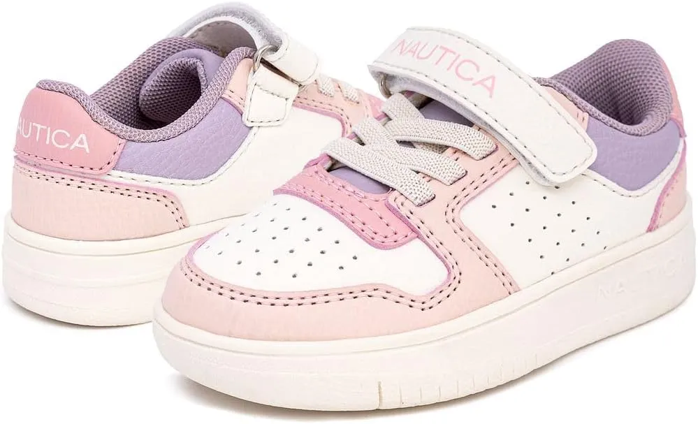Nautica Kids Girls Sneakers with Adjustable Strap and Bungee Straps | Comfortable Casual Shoes (Toddler/Little Kid)