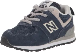 New Balance boys 574 V1 Lifestyle Bungee Sneaker, Navy/White, 7.5 Wide Toddler US