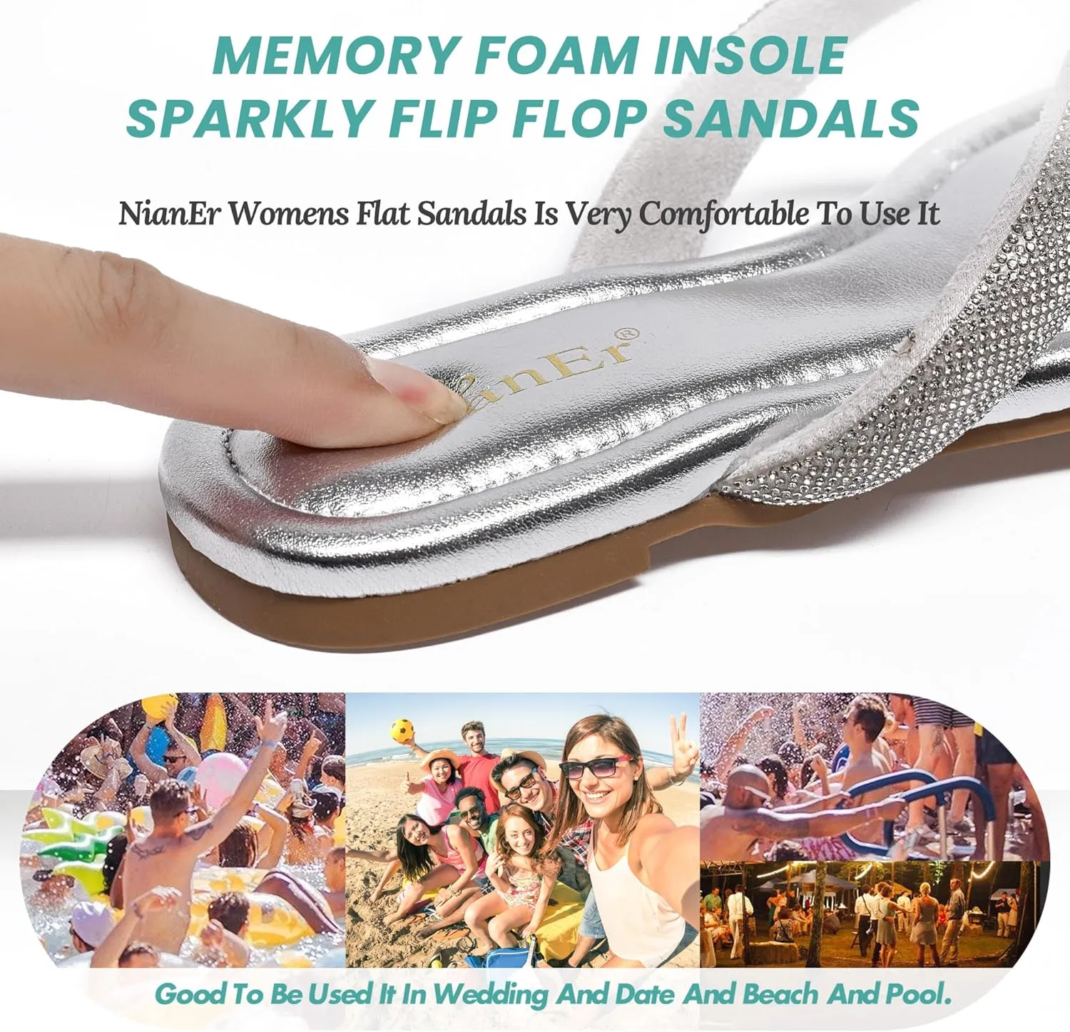 NianEr Womens Microfiber Leather Comfort Foam Bow Dress Thong Sandals Summer Fashion Flat Slip On Slides Flip Flops