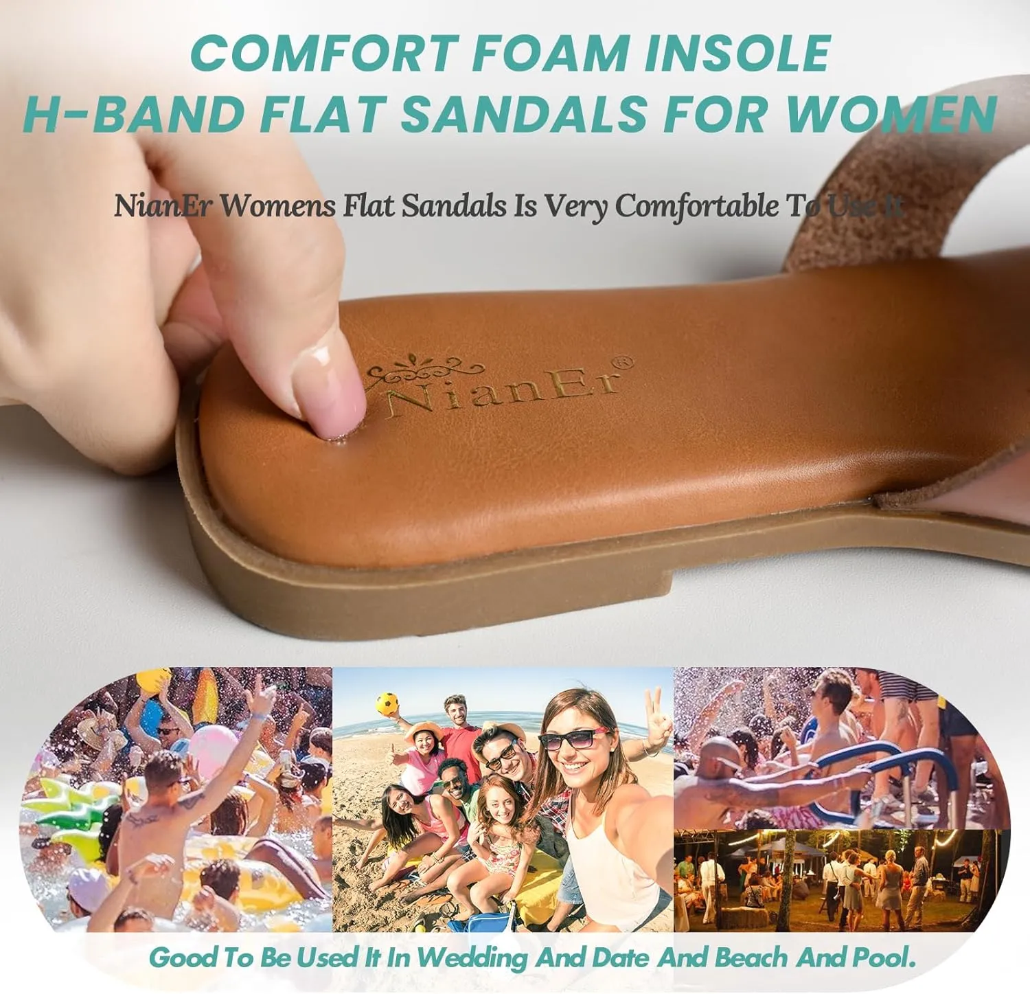 NianEr Womens Microfiber Leather Comfort Foam Rhinestone Glitter Sparkly Dress Flip Flop Sandals Summer Cute Flat Slides