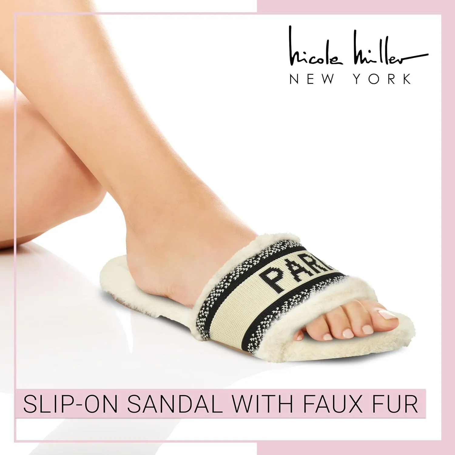 Nicole Miller Paris Flat Slide Slippers for Women, Chic Faux Fur Lined Sandals - Fashionable Women's Slippers Perfect for Indoor & Outdoor Use - Stylish Gifts for Women