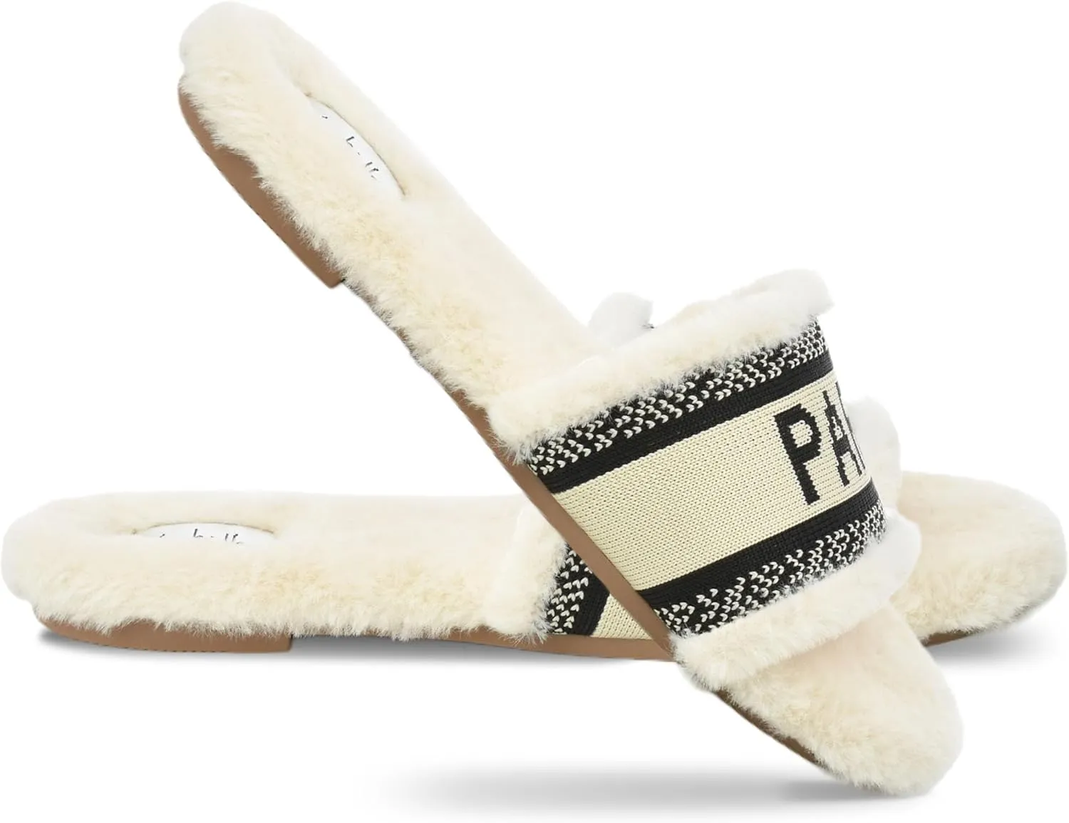 Nicole Miller Paris Flat Slide Slippers for Women, Chic Faux Fur Lined Sandals - Fashionable Women's Slippers Perfect for Indoor & Outdoor Use - Stylish Gifts for Women