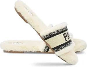 Nicole Miller Paris Flat Slide Slippers for Women, Chic Faux Fur Lined Sandals - Fashionable Women's Slippers Perfect for Indoor & Outdoor Use - Stylish Gifts for Women