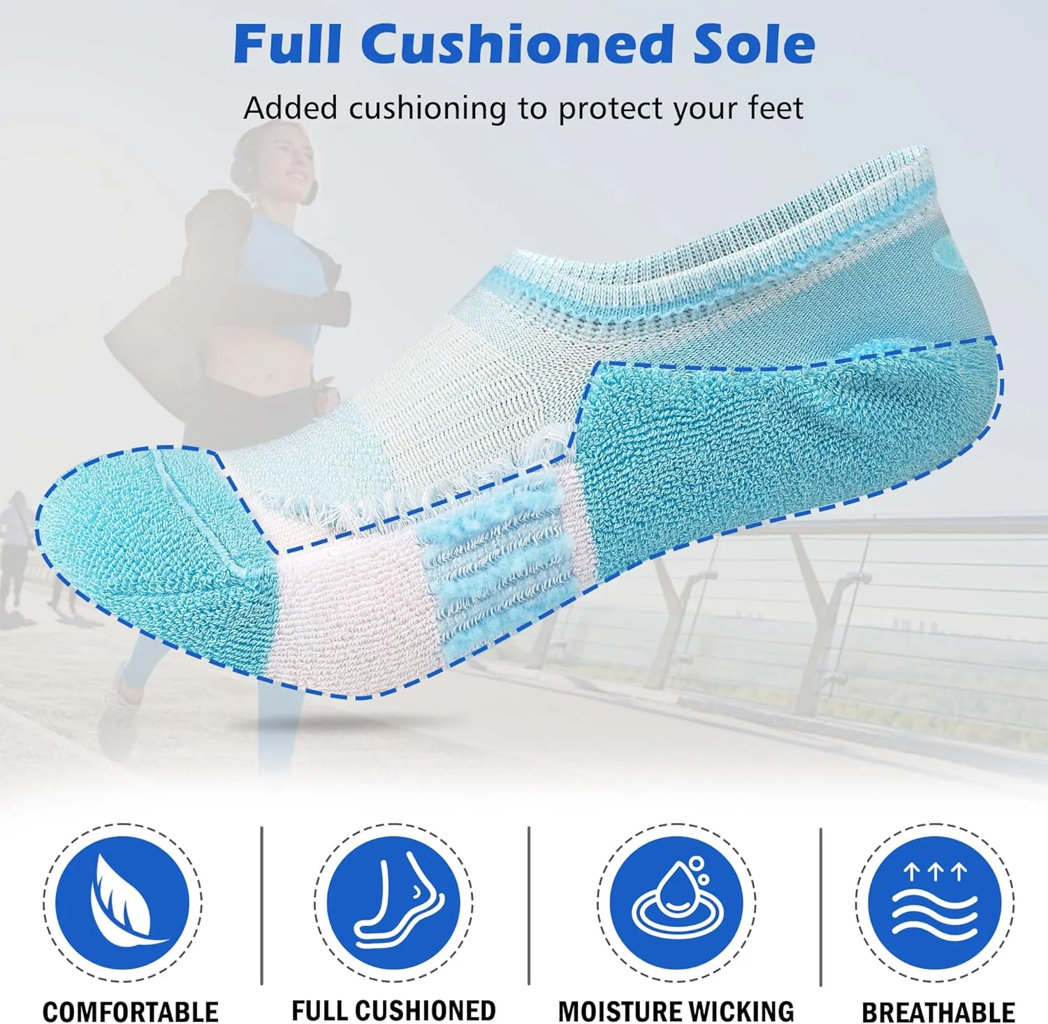 No Show Socks for Women Running Hiking Athletic Non Slip Low Socks 5 Pairs