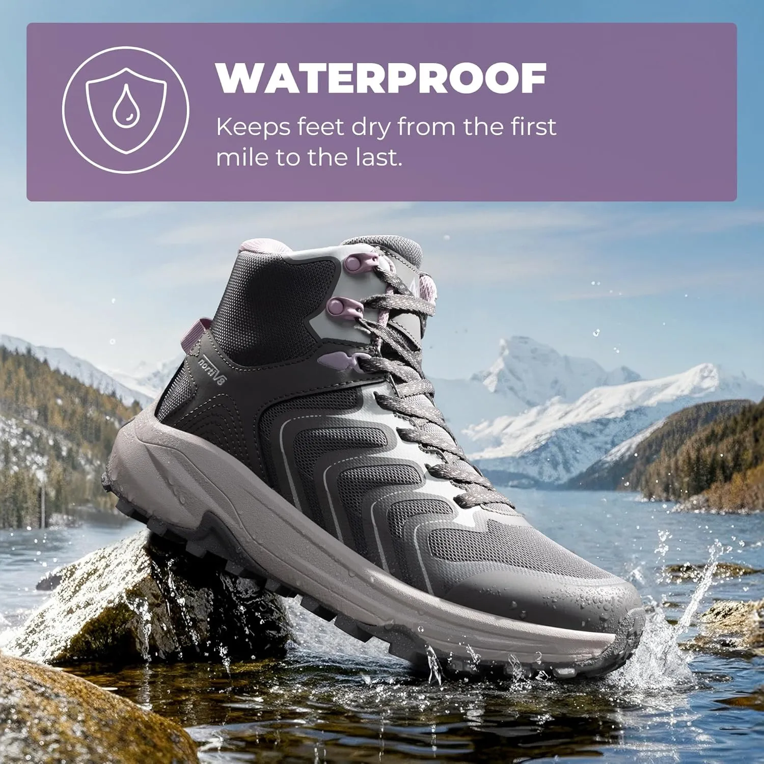 NORTIV 8 Women's Hiking Boots Waterproof with Arch Support Sneakers Walking Outdoor Comfortable Lightweight Boot Echo Mid