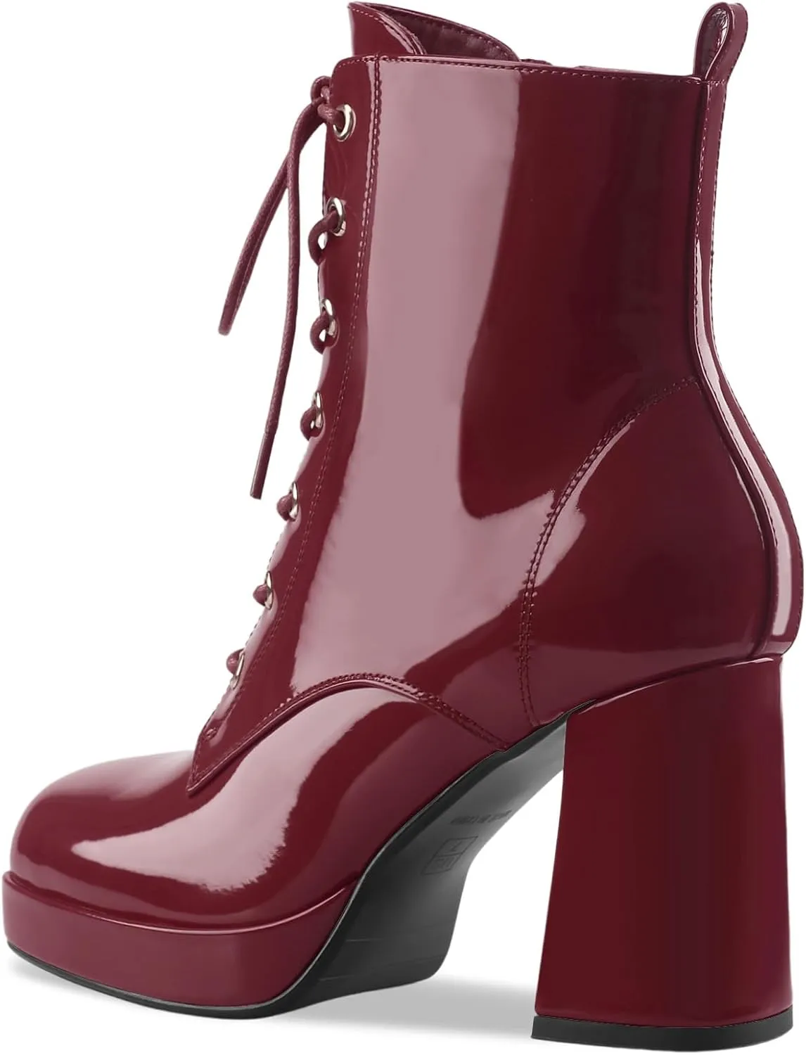 Oh Mispares Women's Platform Ankle Boots with High Chunky Heel Fashion Lace-up Square toe Patent Leather Booties