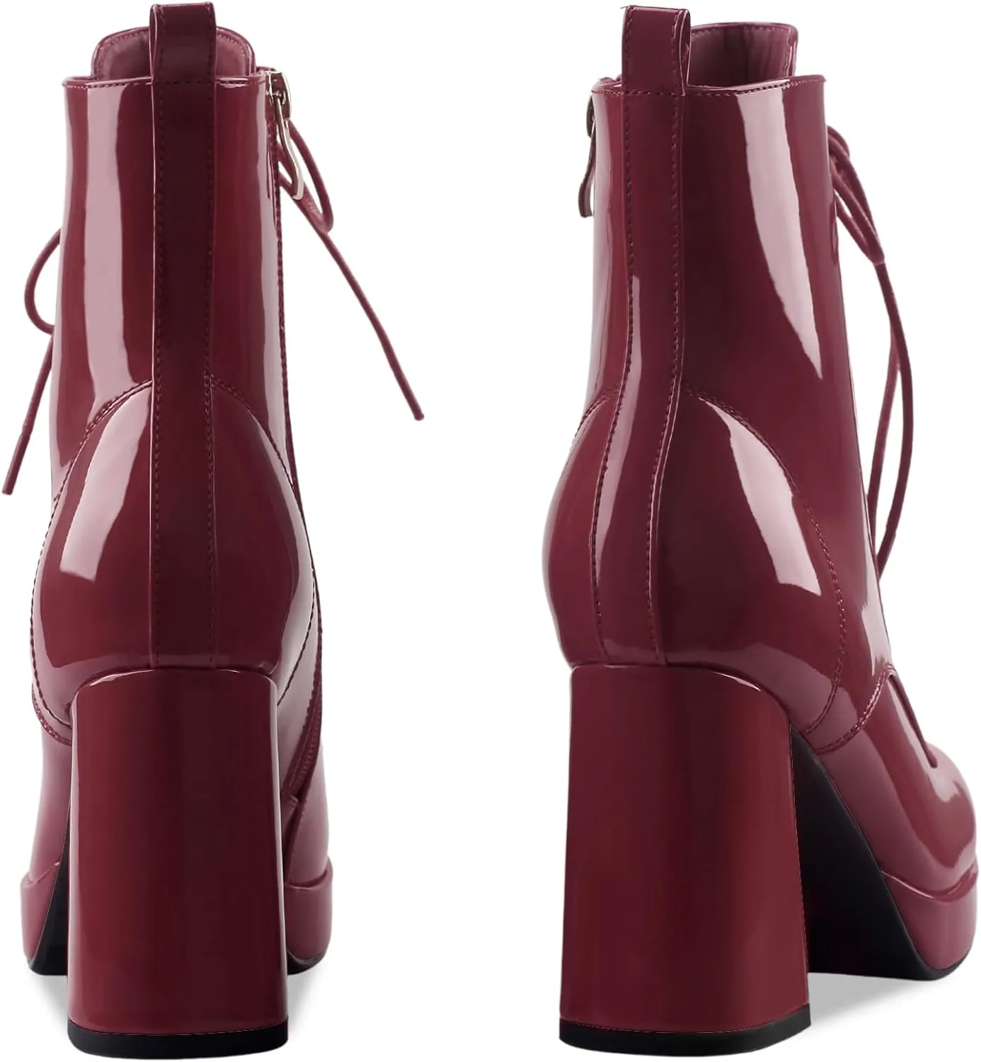 Oh Mispares Women's Platform Ankle Boots with High Chunky Heel Fashion Lace-up Square toe Patent Leather Booties