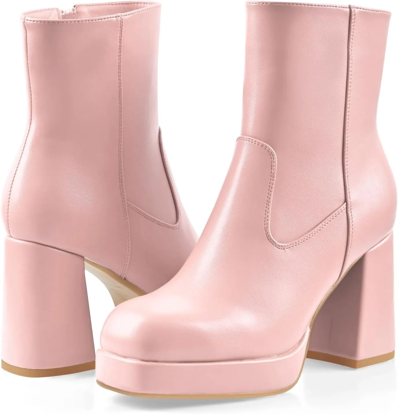 Oh Mispares Women's Platform High Chunky Heeled Ankle Boots Cozy Leather Gogo Boots Square Toe Side Zipper Booties