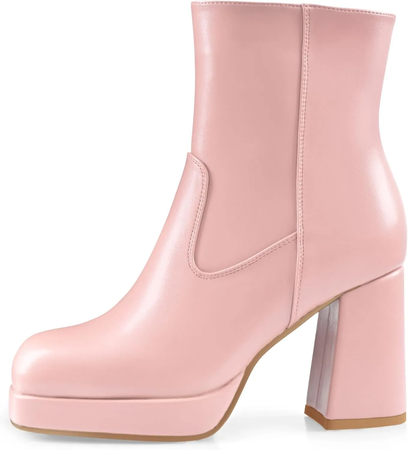 Oh Mispares Women's Platform High Chunky Heeled Ankle Boots Cozy Leather Gogo Boots Square Toe Side Zipper Booties
