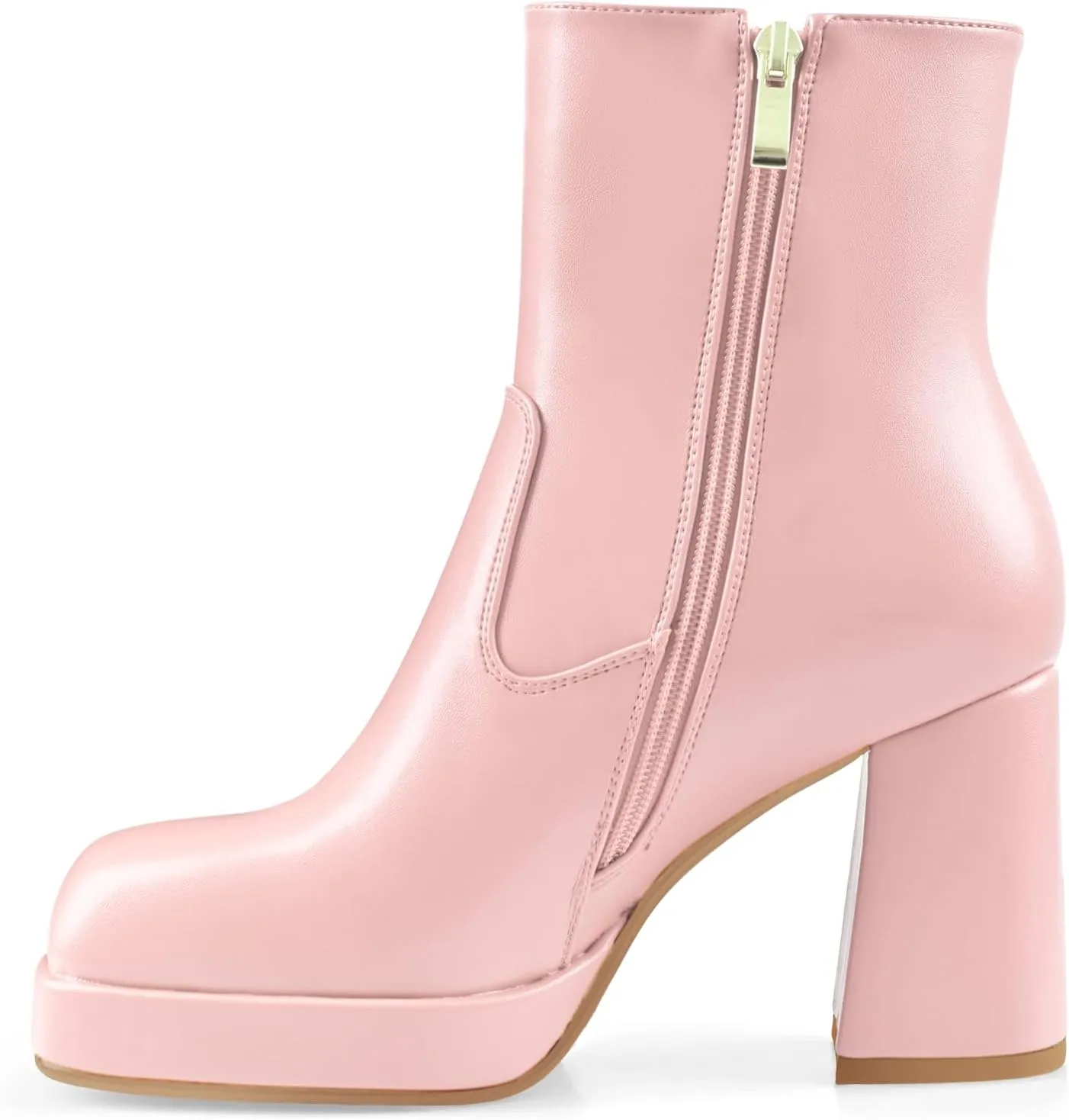 Oh Mispares Women's Platform High Chunky Heeled Ankle Boots Cozy Leather Gogo Boots Square Toe Side Zipper Booties