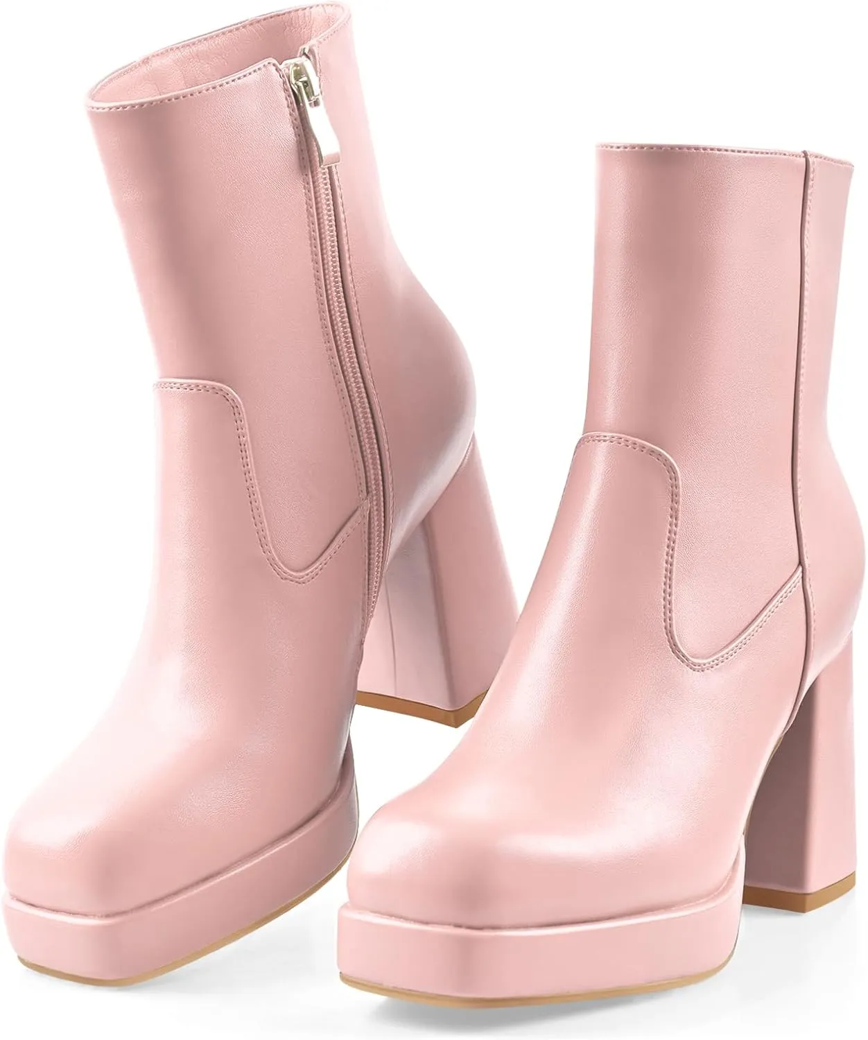 Oh Mispares Women's Platform High Chunky Heeled Ankle Boots Cozy Leather Gogo Boots Square Toe Side Zipper Booties