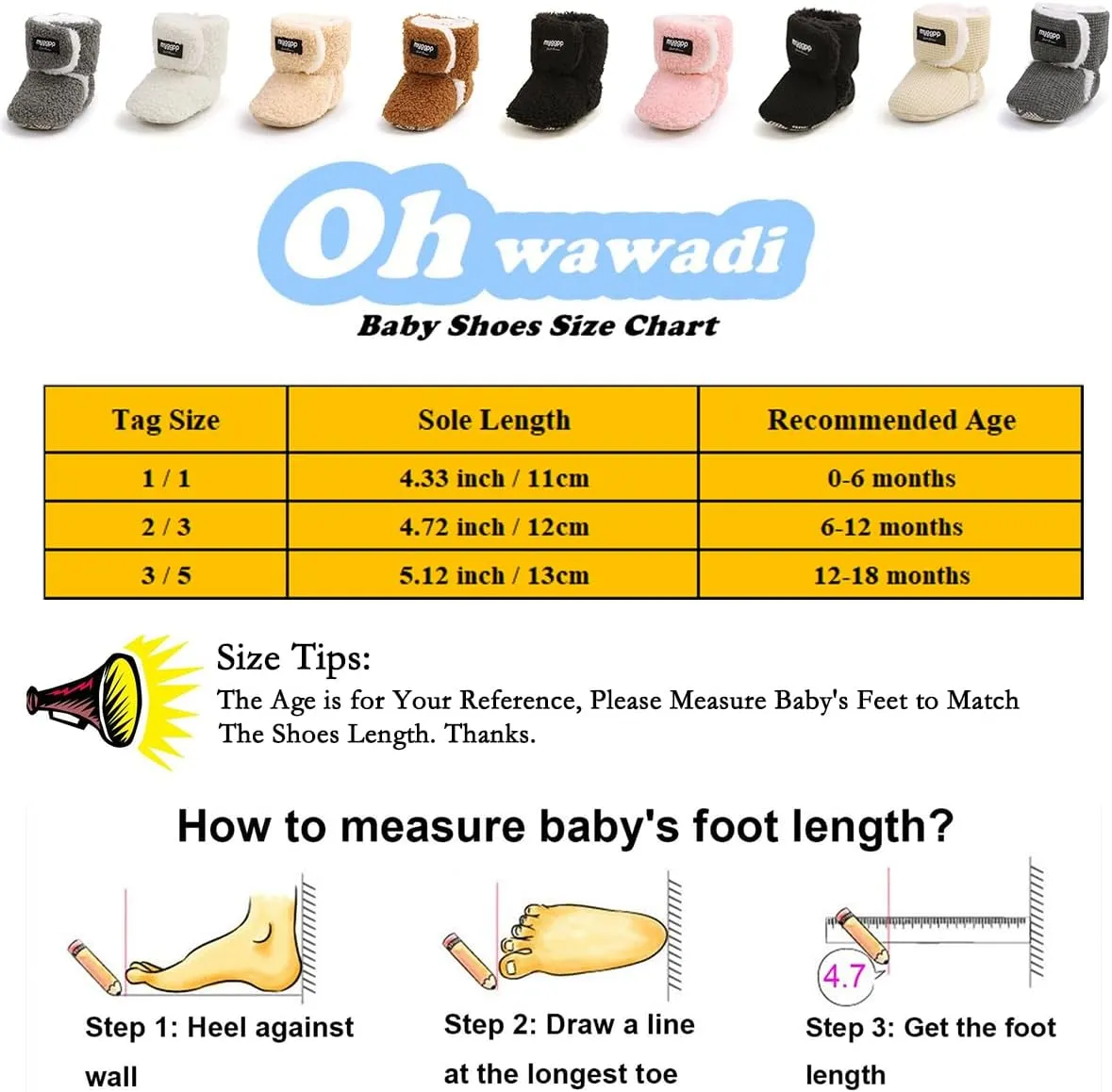 Ohwawadi Infant Baby Boots Boys Girls Cozy Fleece Slippers Snow Boots Winter Baby Girl Shoes Warm Baby Crib Footwear for Newborn Toddlers