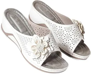oiangi Orthopedic Sandals for Women Arch Support,Summer Fashion Flower Fish Mouth Open Toe Leather Mesh Comfy Wedge Sandals
