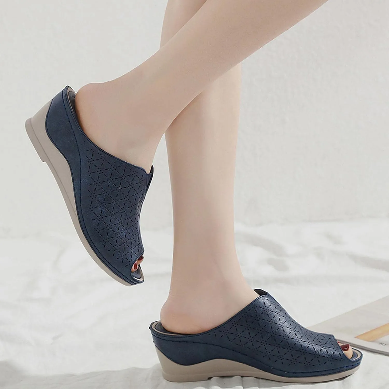 oiangi Wedge Slipper for Women Fashion Fish Mouth Open Toe Hollow Slip-on Platform Slippers Summer Comfortable Casual Outdoor Ladies Shoes Flip Flops