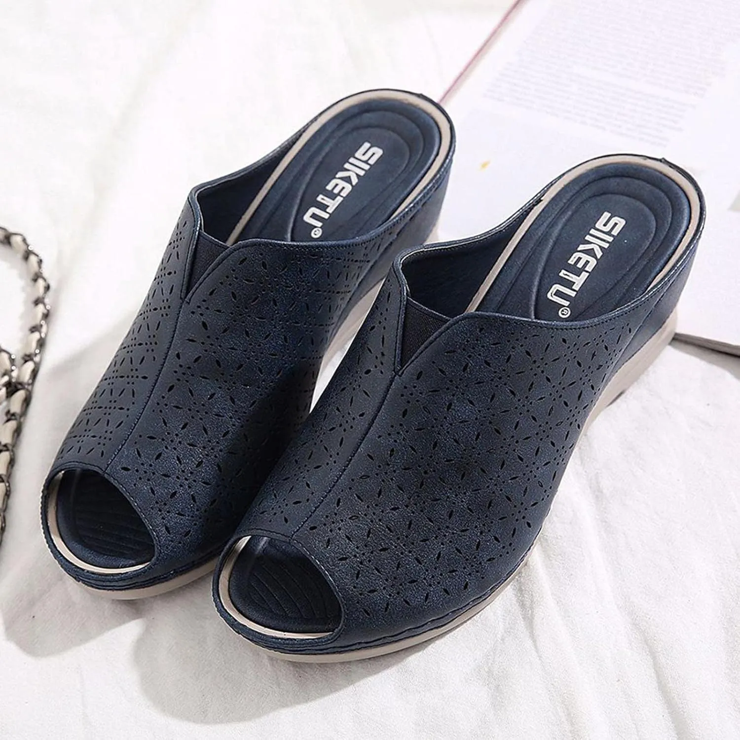oiangi Wedge Slipper for Women Fashion Fish Mouth Open Toe Hollow Slip-on Platform Slippers Summer Comfortable Casual Outdoor Ladies Shoes Flip Flops