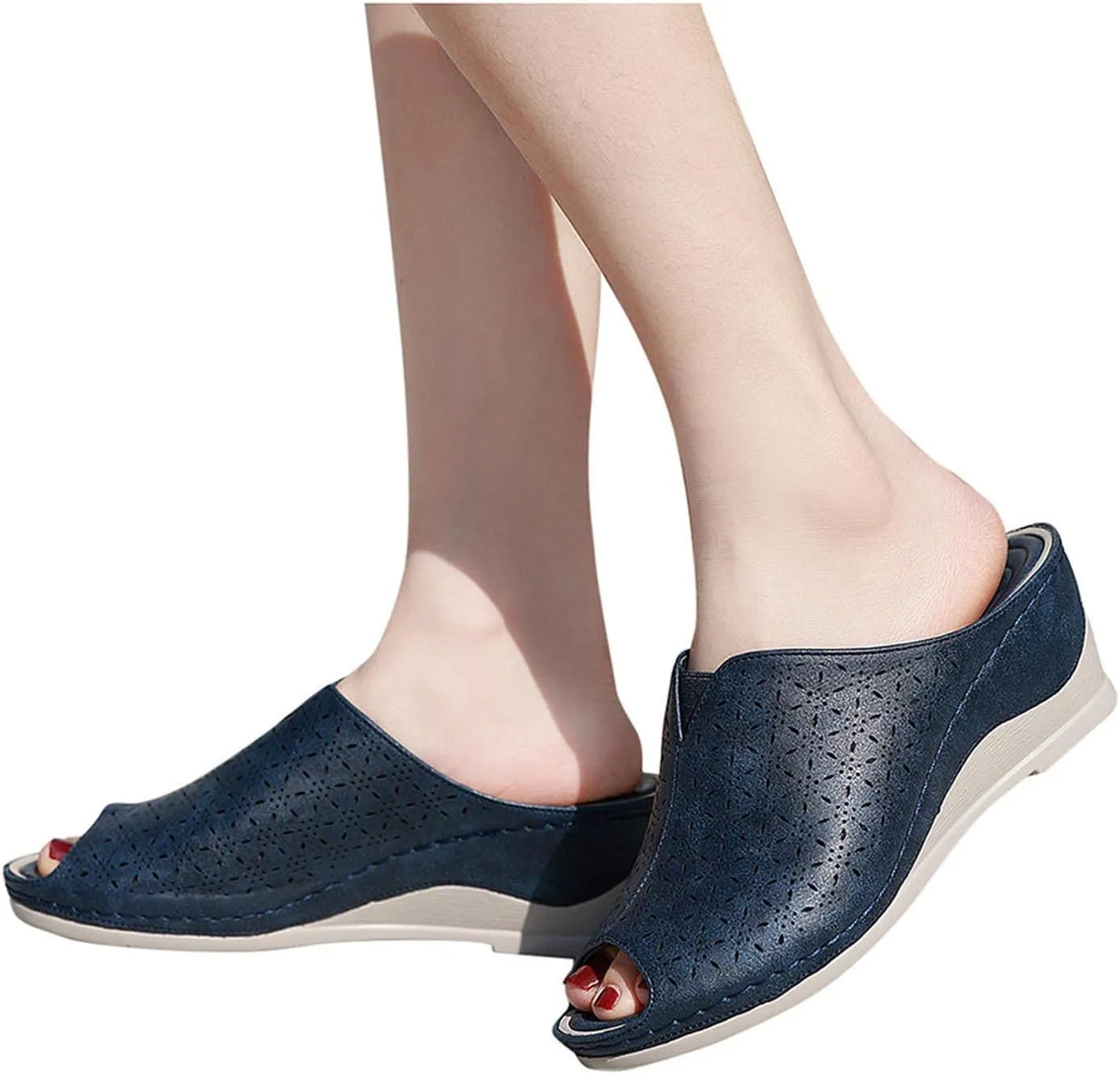 oiangi Wedge Slipper for Women Fashion Fish Mouth Open Toe Hollow Slip-on Platform Slippers Summer Comfortable Casual Outdoor Ladies Shoes Flip Flops