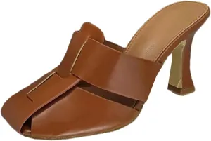 oiangi Womens Covered Toe Stiletto Sandals Summer Casual Square Toe Closed Toe Hollow Slip-on Thin Heel High Heels Slipper Elegant Comfy Ladies Shoes Tacón Alto