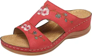 oiangi Women's Sandals Comfortable Wedge Sandals with Arch Support Summer Casual Fish Mouth Open Toe Slip-on Slipper Flower Hollow Platform Slides Flip Flops
