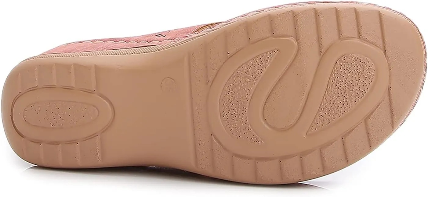 oiangi Women's Wedge Flip Flops Comfortable Casual Flower Thong Sandals Platform Outdoor Summer Beach Slippers