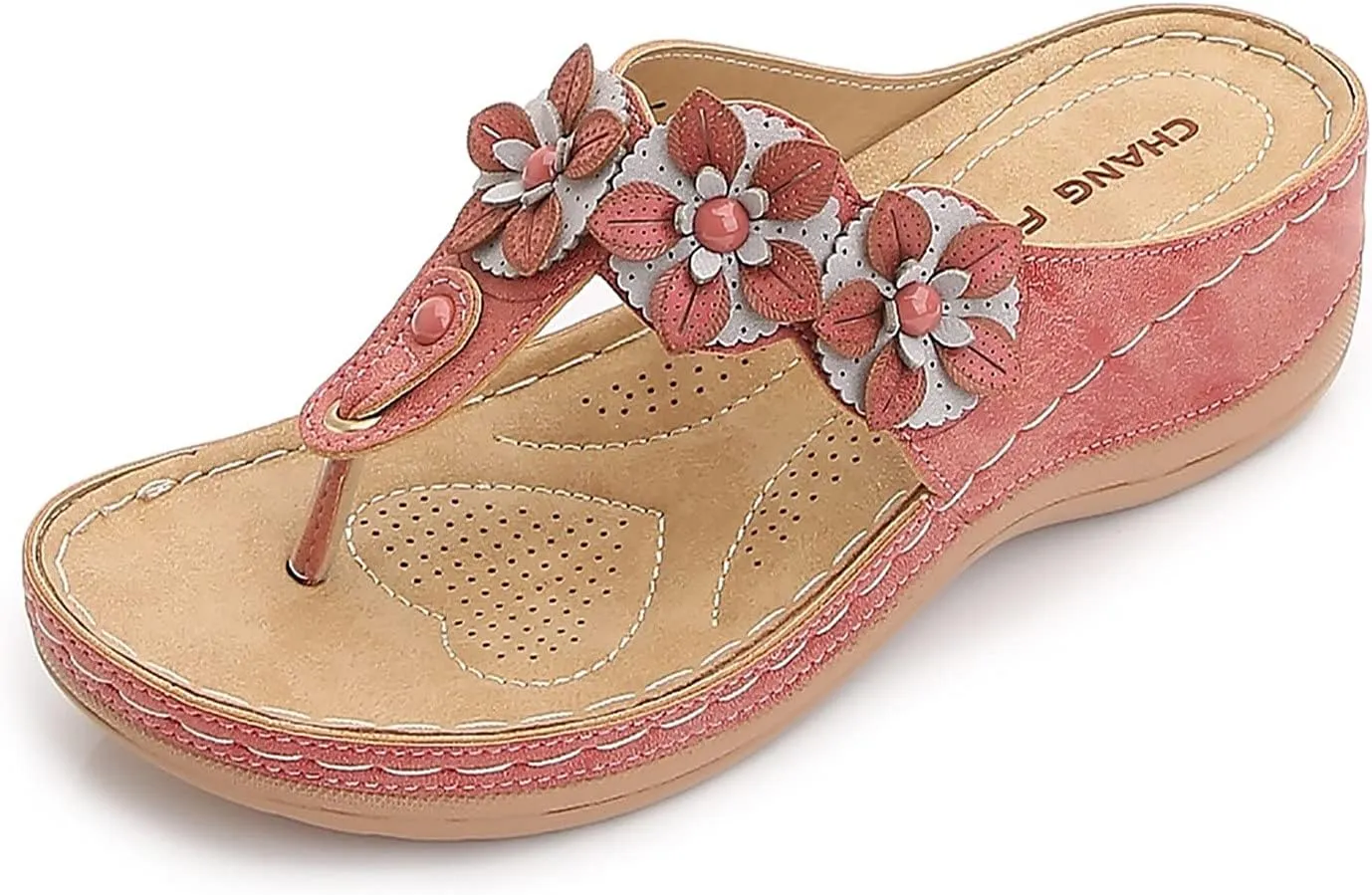 oiangi Women's Wedge Flip Flops Comfortable Casual Flower Thong Sandals Platform Outdoor Summer Beach Slippers