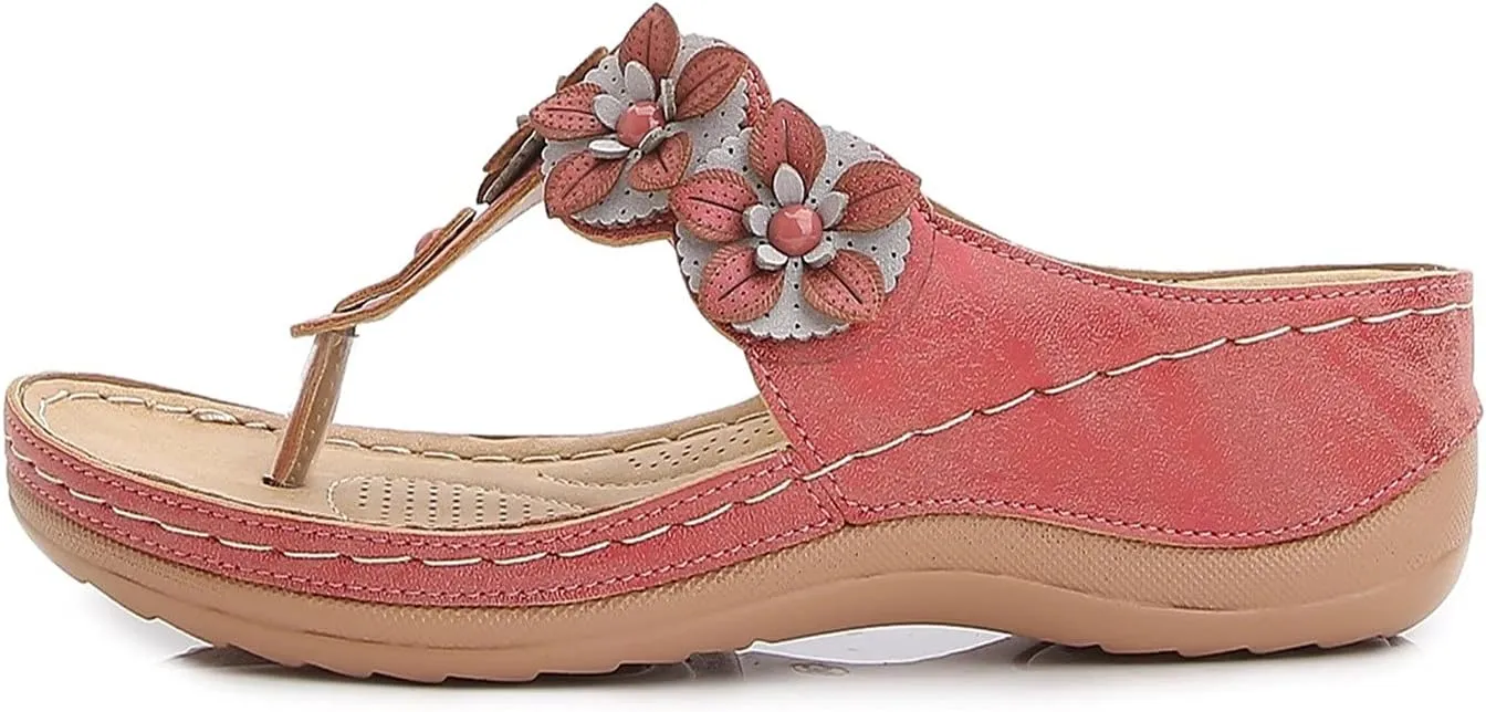 oiangi Women's Wedge Flip Flops Comfortable Casual Flower Thong Sandals Platform Outdoor Summer Beach Slippers