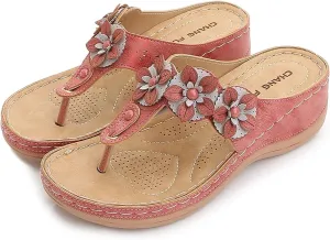 oiangi Women's Wedge Flip Flops Comfortable Casual Flower Thong Sandals Platform Outdoor Summer Beach Slippers
