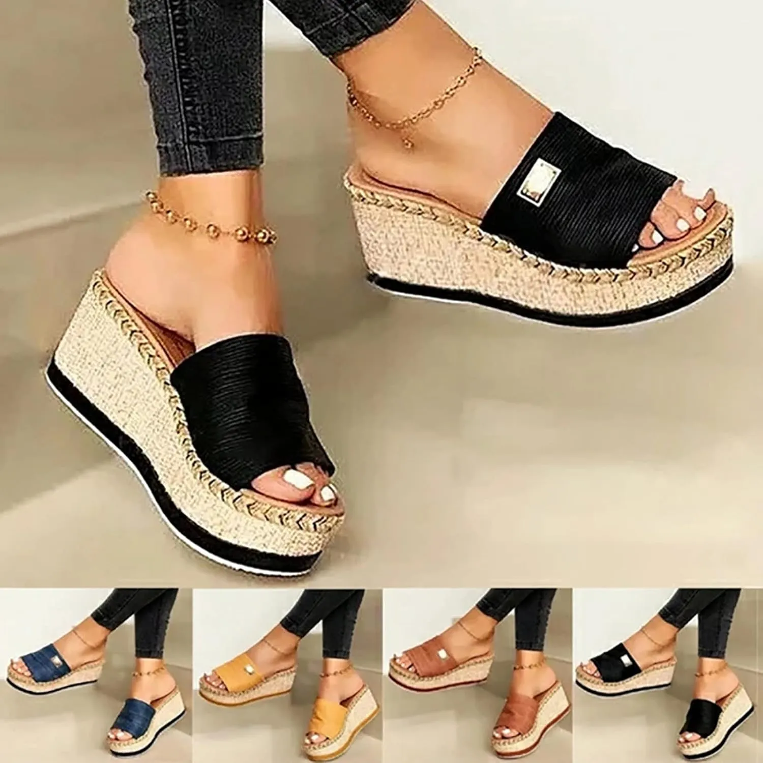 OMIREL Women Platform Sandals Wedge Sandal Summer Open Toe Fashion Retro Espadrille Sandals Non-Slip Comfy Ladies Platform Shoes Women Sandals,Brown,US7/EU38