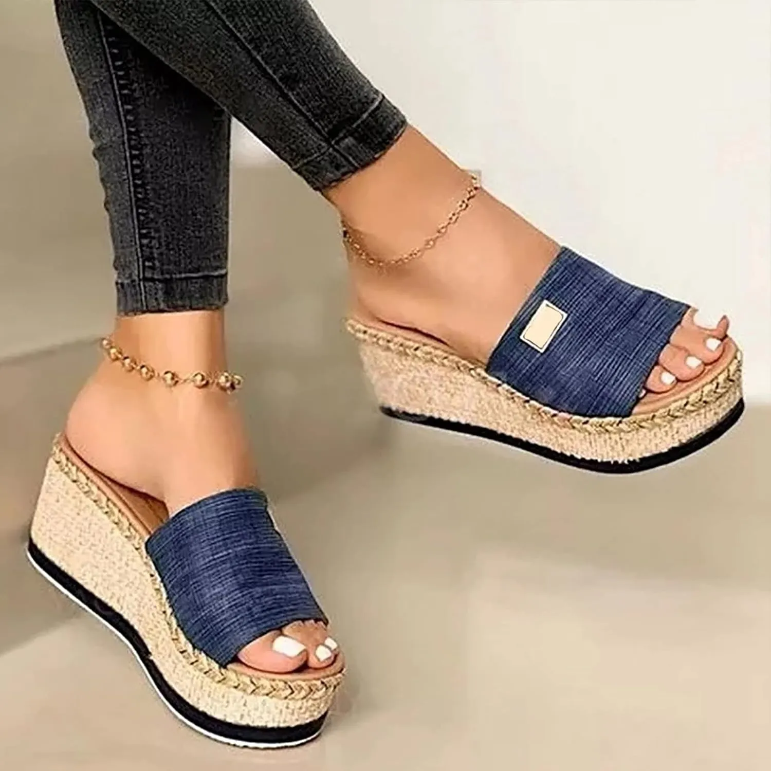 OMIREL Women Platform Sandals Wedge Sandal Summer Open Toe Fashion Retro Espadrille Sandals Non-Slip Comfy Ladies Platform Shoes Women Sandals,Brown,US7/EU38