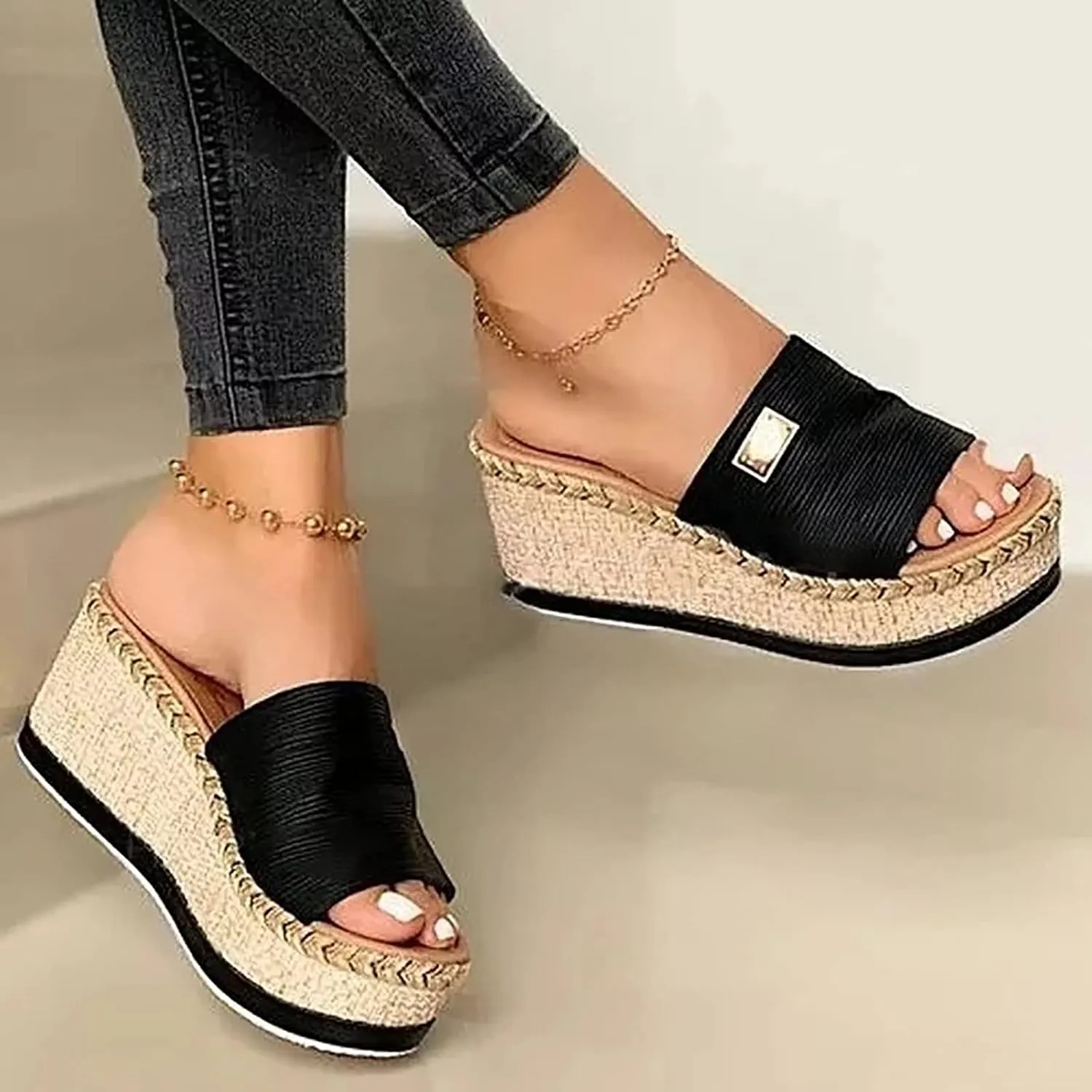 OMIREL Women Platform Sandals Wedge Sandal Summer Open Toe Fashion Retro Espadrille Sandals Non-Slip Comfy Ladies Platform Shoes Women Sandals,Brown,US7/EU38