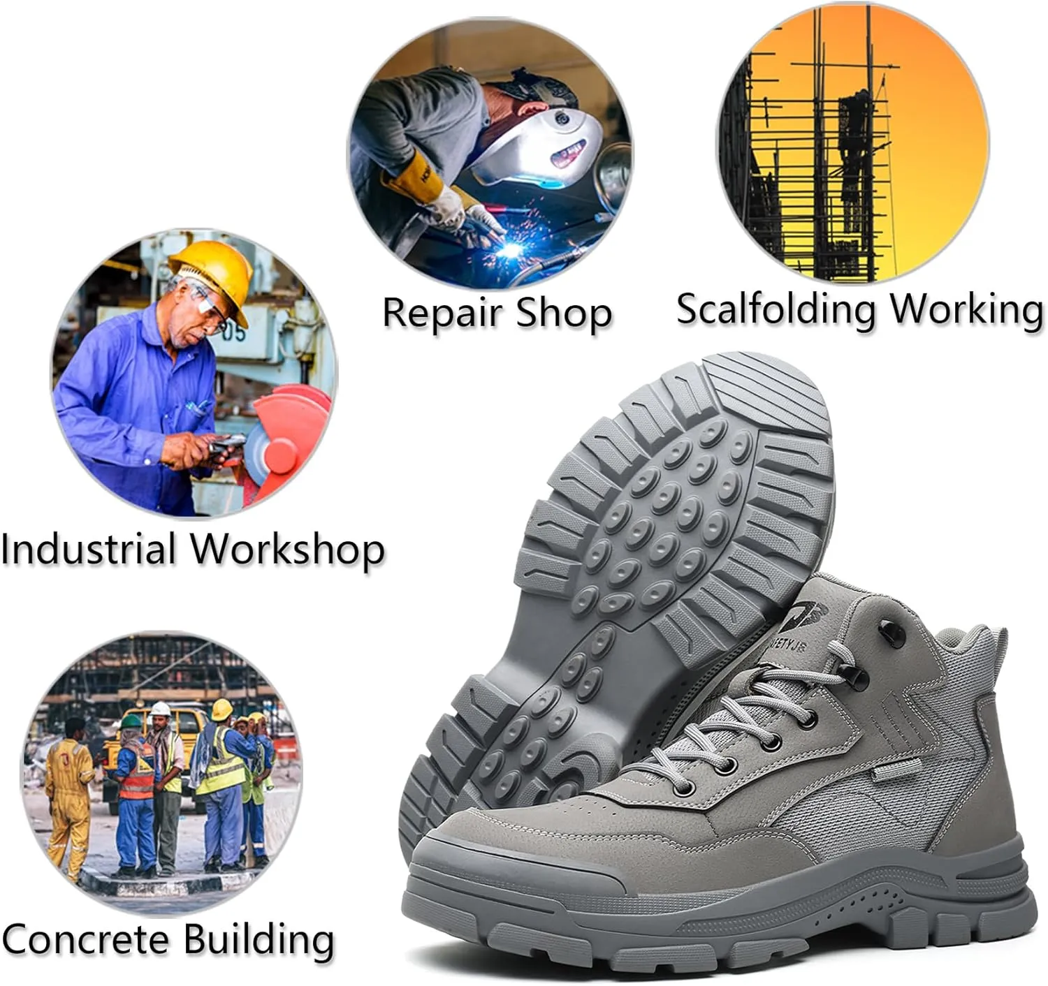 ORISTACO Waterproof Steel Toe Work Safety Boots Lightweight Breathable Slip Resistant Construction Sneakers
