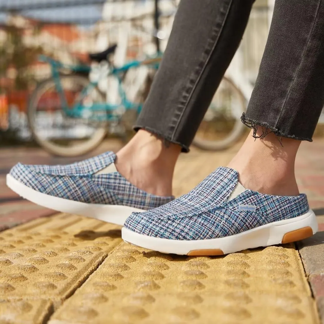 OrthoComfoot Women's Orthopedic Slip-On Loafers Walking Shoes: Comfortable Arch Support Slippers for Plantar Fasciitis, Casual Canvas Orthotic Mule Clogs for Foot Heel Pain Relief