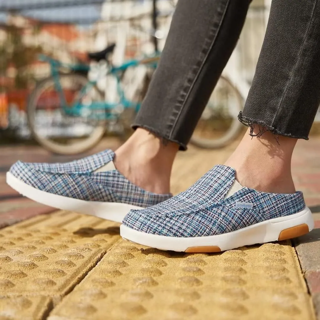 OrthoComfoot Women's Orthopedic Slip-On Loafers Walking Shoes: Comfortable Arch Support Slippers for Plantar Fasciitis, Casual Canvas Orthotic Mule Clogs for Foot Heel Pain Relief