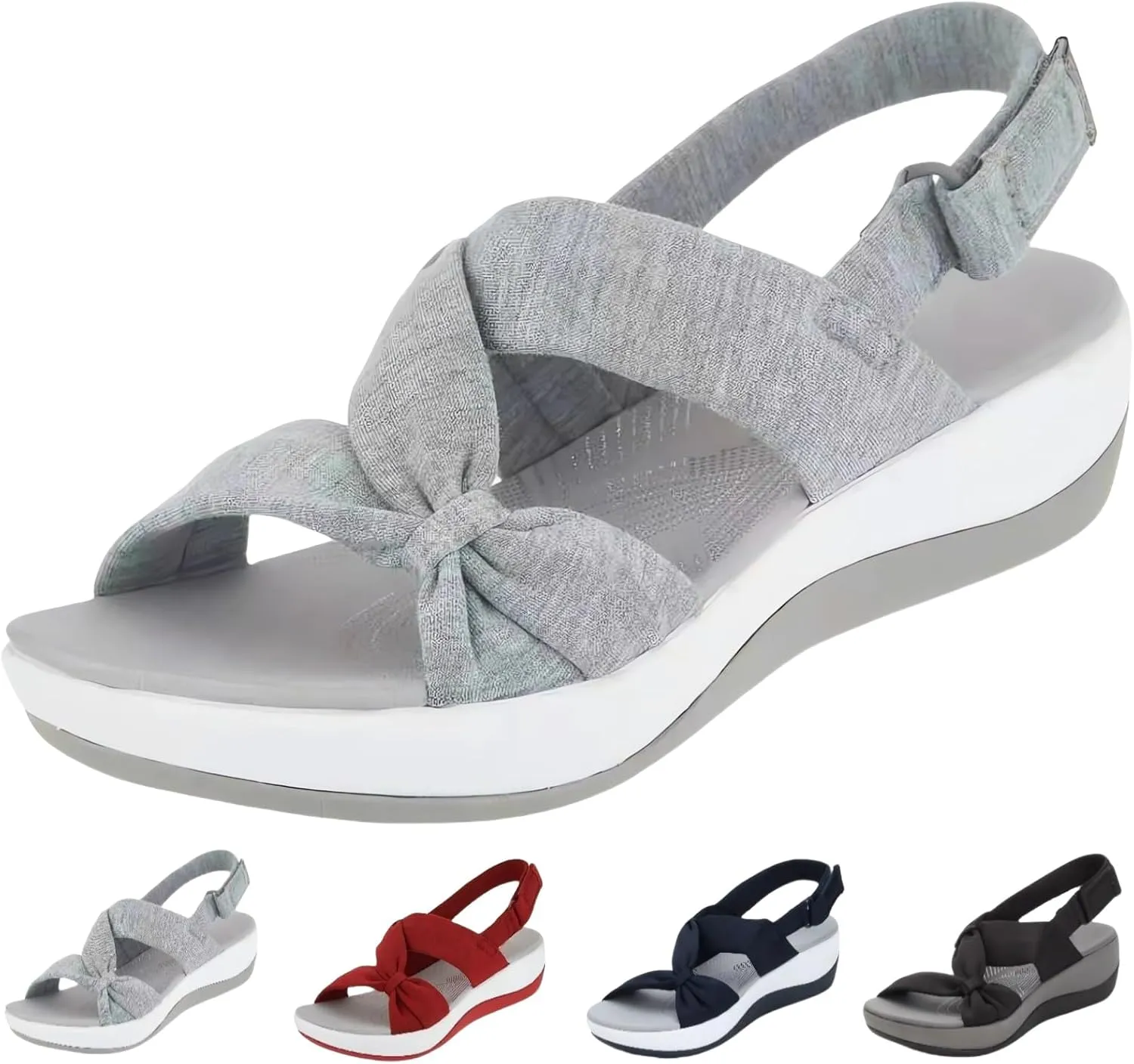 Orthopedic Arch Support Shoes Casual Comfortable Walking Flat Sandal Summer Bow Open Toe Flats Sandals Beach Vacation Cushion Shoes Wide Fit Espadrilles Slippers Cute Slip-Ins Sandals