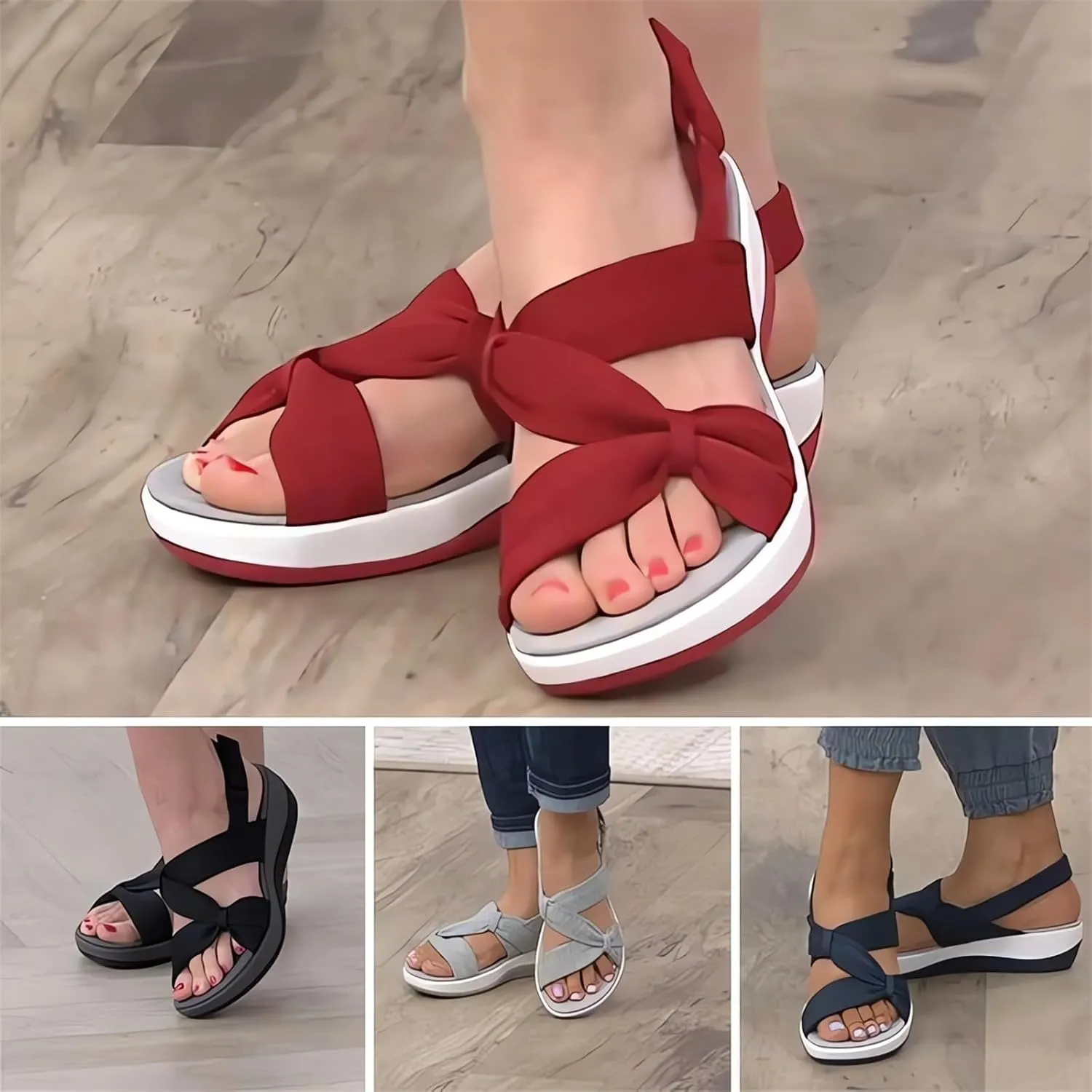 Orthopedic Arch Support Shoes Casual Comfortable Walking Flat Sandal Summer Bow Open Toe Flats Sandals Beach Vacation Cushion Shoes Wide Fit Espadrilles Slippers Cute Slip-Ins Sandals