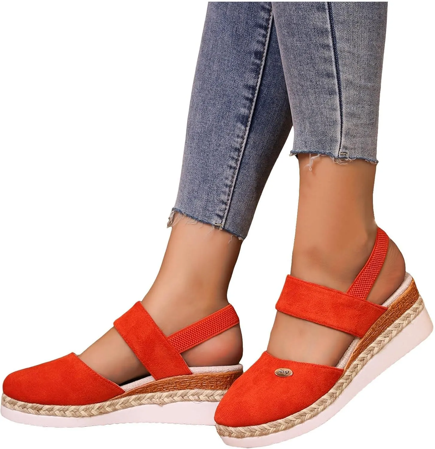 Orthopedic Platform Wedge Sandals for Women Summer Dressy Elastic Ankle Strap Closed Toe Anti Slip Beach Espadrilles Wedges Heel Casual Dressy with Adjustable Buckle Outdoor Shoes Sandals