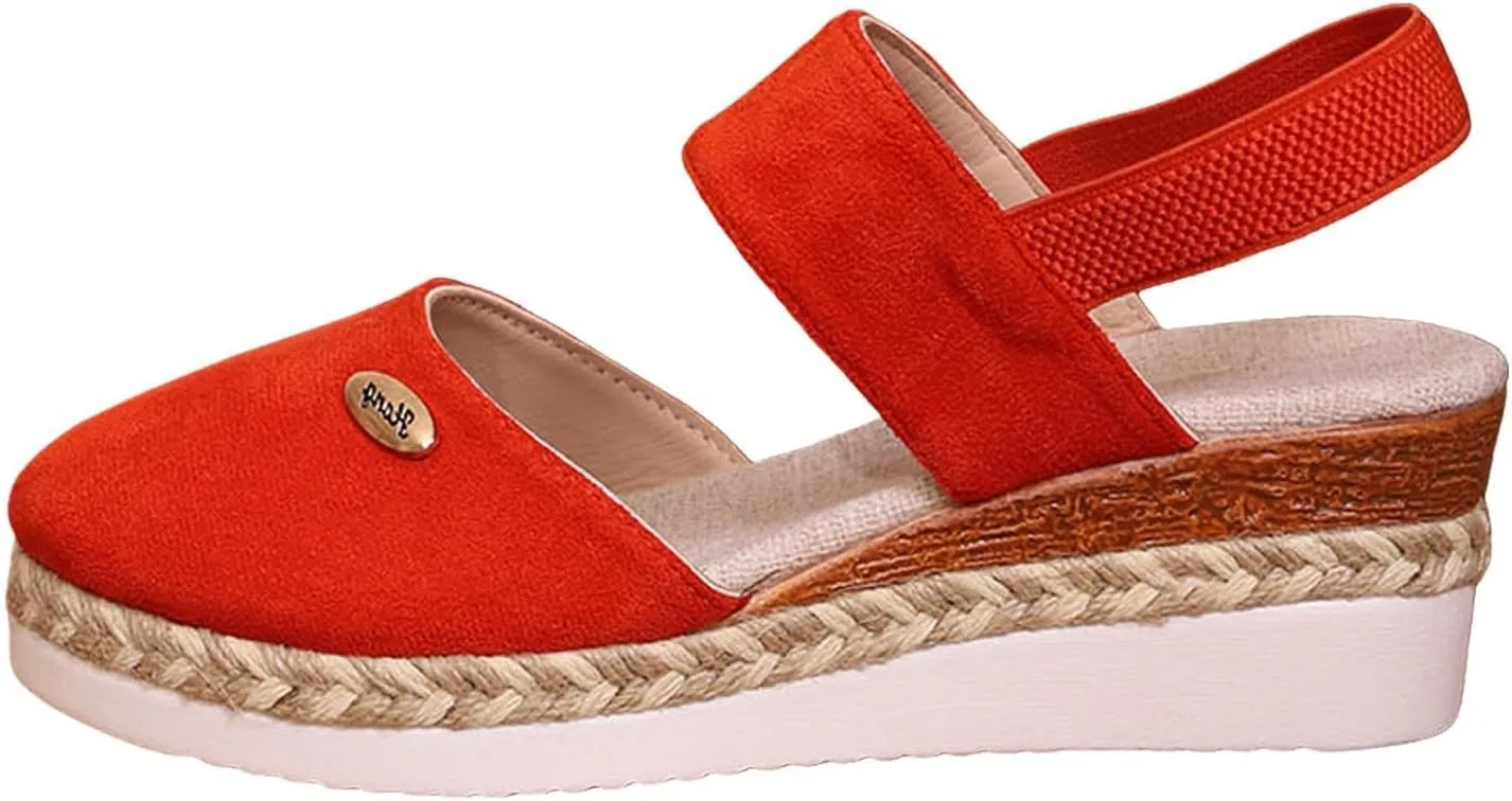 Orthopedic Platform Wedge Sandals for Women Summer Dressy Elastic Ankle Strap Closed Toe Anti Slip Beach Espadrilles Wedges Heel Casual Dressy with Adjustable Buckle Outdoor Shoes Sandals