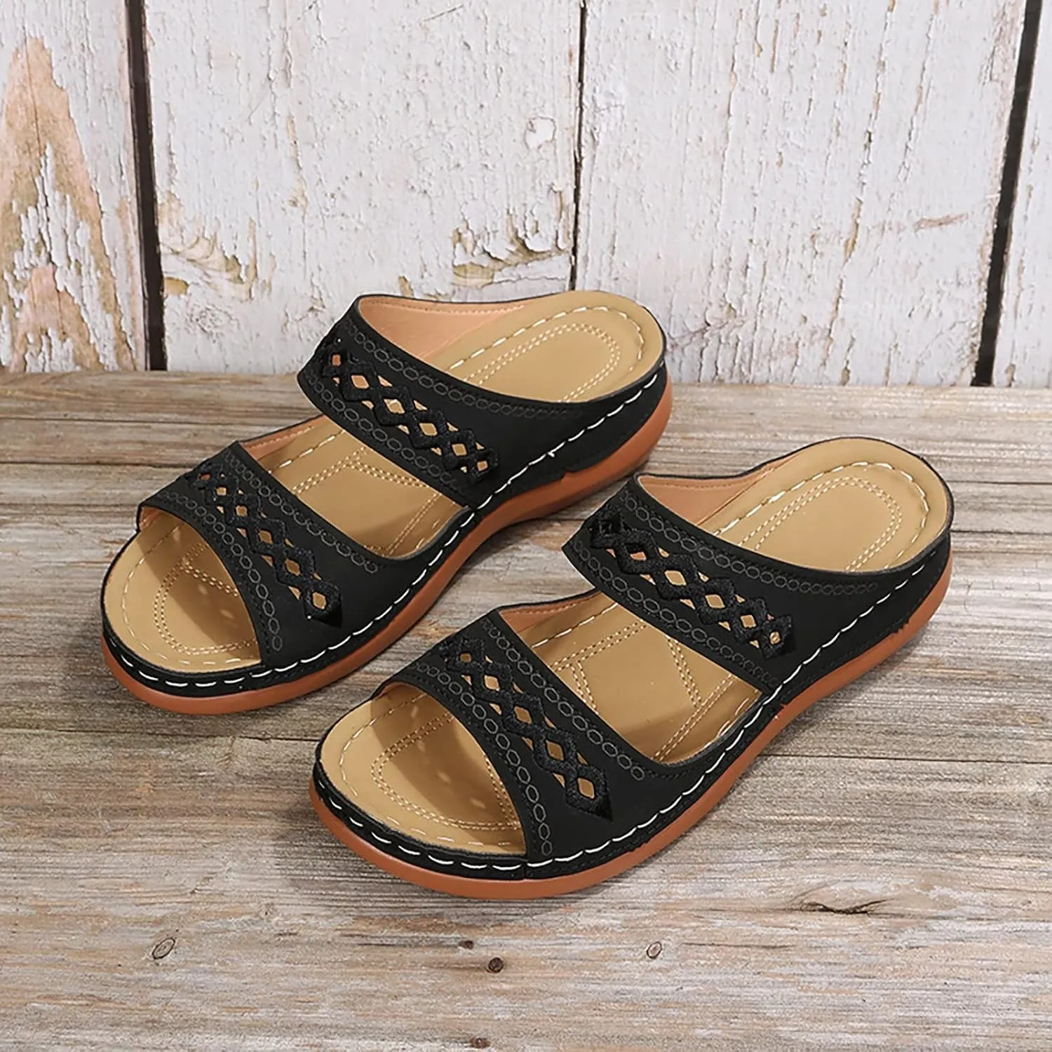 Orthopedic Sandals for Women Embroidered Wedge Perfectchose Arch Support Sandals Non-Slip Breathable Outdoor Walking Shoes Lightweight Memory Foam Platform Shoes