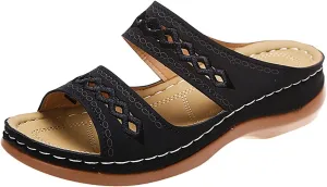 Orthopedic Sandals for Women Embroidered Wedge Perfectchose Arch Support Sandals Non-Slip Breathable Outdoor Walking Shoes Lightweight Memory Foam Platform Shoes