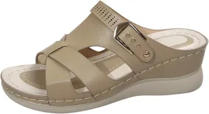 Orthopedic Sandals for Women Walking Slippers with Arch Support Slip On Slides Summer Casual Dressy Wedge Platform Shoes Vintage Flip Flop Open Toe Non-Slip Wide Width Beach Wedges Sandal