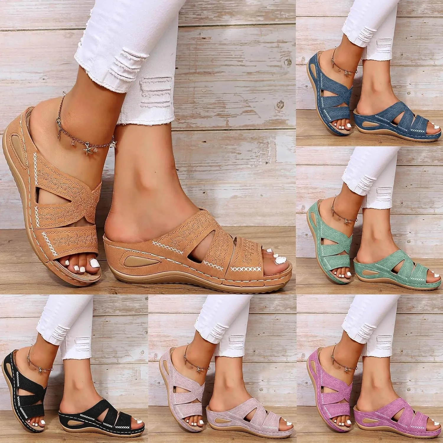 Orthopedic Sandals for Women, Women Summer Comfortable Sandals Arch Support Wedge Sandals 2025 Flip Flops Sandals