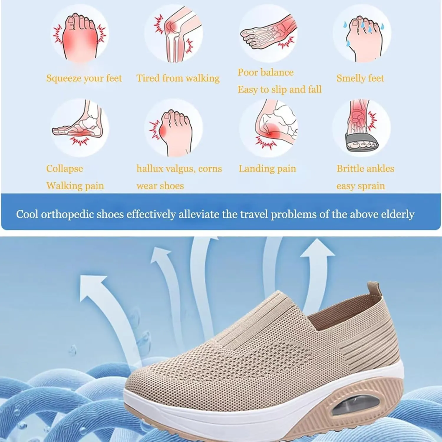 Orthopedic Sneakers for Women Walking Shoes Slip on Trainers Women's Comfortable Casual Breathable Shoe with Arch Support Sneaker