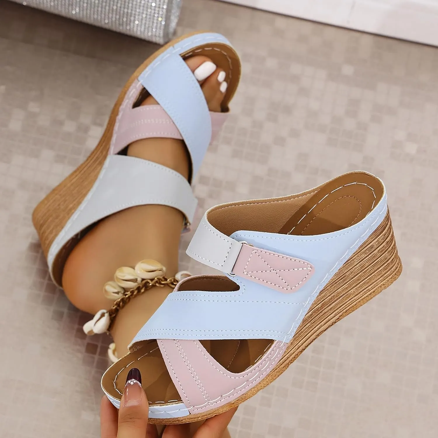 Orthopedic Wedge Sandals for Women Crisscross Strap Open Toe Sandals Comfortable Summer Slip On Moccasin Women Slippers