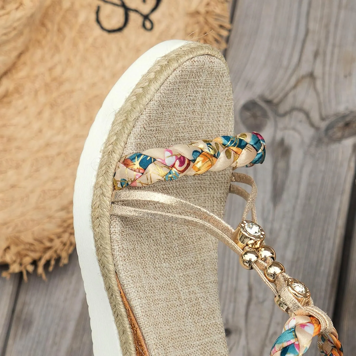 Orthopedic Wedge Sandals for Women Summer Dressy 2025 Womens Low Wedges Heels Sandal Shoes Wide Width Comfort Walking Non Slip Casual Beach Platform Sandals Ankle Elastic Bohemian Woven Sandals
