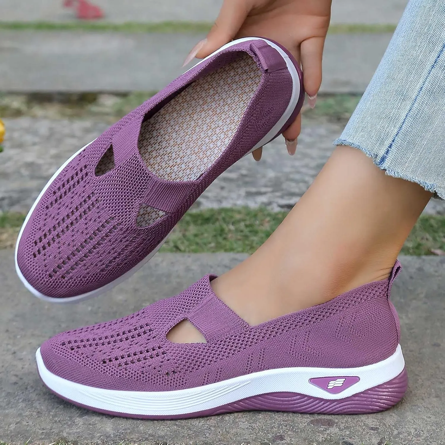 Orthowalk Womens Shoes Woven Arch Support Slip-On Sneakers Breathable Soft Indoor Outdoor Casual Walking Anti-Skid Sport Shoe