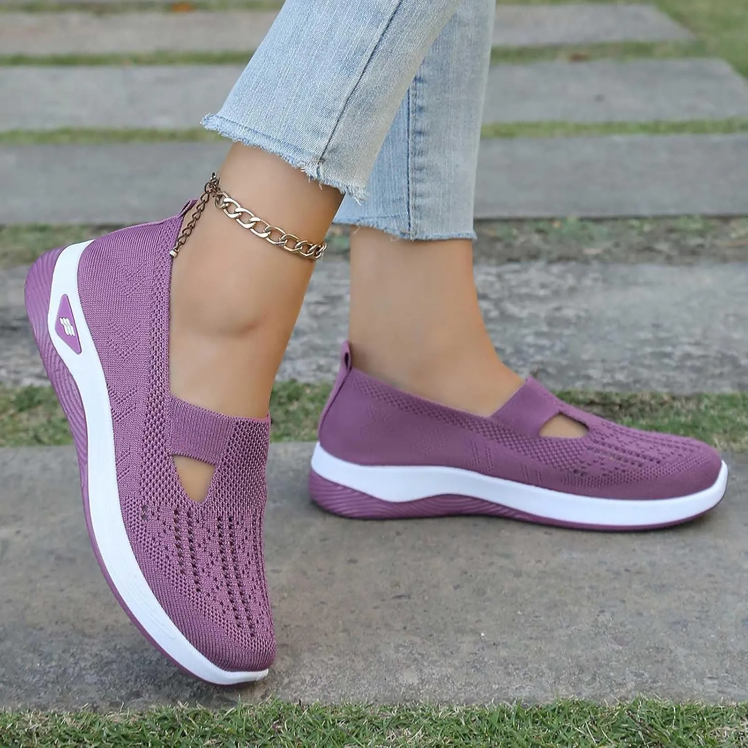 Orthowalk Womens Shoes Woven Arch Support Slip-On Sneakers Breathable Soft Indoor Outdoor Casual Walking Anti-Skid Sport Shoe